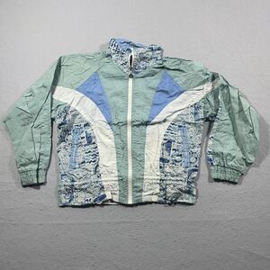 Vintage Windbreaker Jacket Women Medium‎ Outerwear 90s Blue Green Nylon